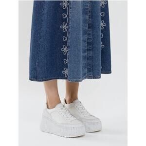 Chloe Nama Suede Trimmed Leather Platform Wedge Sneakers in White